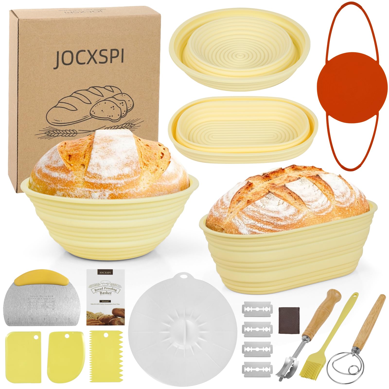 Amazon.com: JOCXSPI Silicone Banneton Proofing Basket Set, 9
